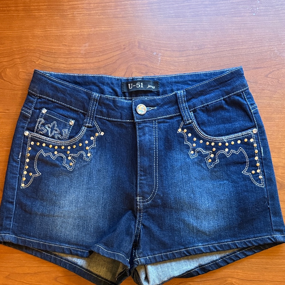 U-51 Women's Embellished Blue Jean Shorts
